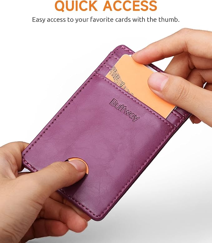 Buffway Mens Slim Wallet, Minimalist Thin Front Pocket Leather Credit Card Holder with RFID Blocking for Work Travel | Minimalist, Thin, Front Pocket, Credit Card Holder, RFID Blocking, for Work Travel