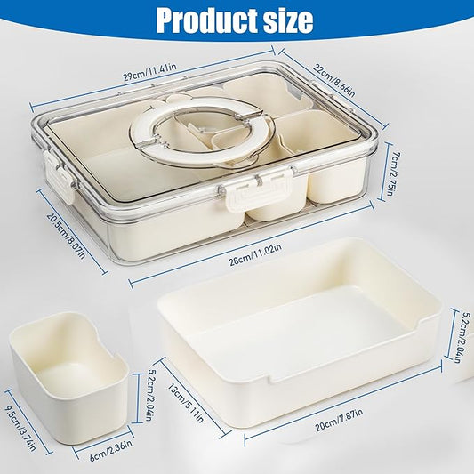 Bandesun Divided Serving Tray with Lid and Handle - Snackle Box Charcuterie Container for Portable Snack Platters - Perfect for Party, Entertaining - Clear Organizer for Candy, Fruits, Nuts, Snacks
