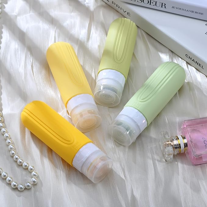 Travel Bottles for Toiletries, Tsa Approved 3oz Travel Size Containers BPA Free Leak Proof Refillable Liquid Silicone Squeezable Travel Accessories for Shampoo Conditioner Lotion (4 Pack)