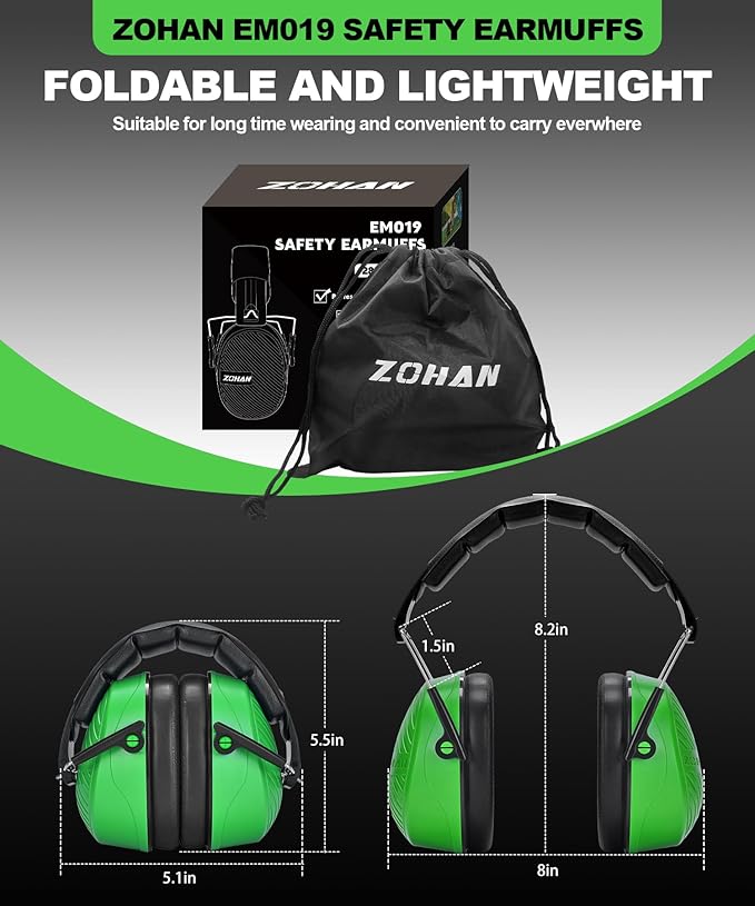 ZOHAN 019 Safety Earmuffs for Noise Reduction 2Pack - NRR 28dB Hearing Protection Ear Muffs for Working, Shooting, Mowing, Autism, Construction