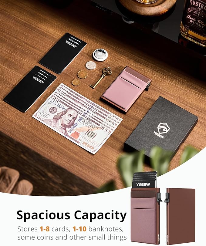 YESIIW Credit Card Holder Wallet for Men RFID Blocking Slim Minimalist Metal Wallet with Money Pocket Contactless Card Protector