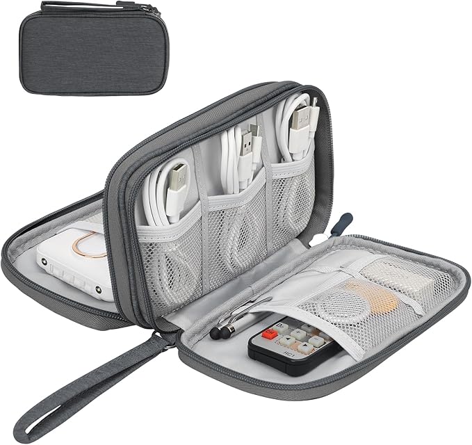 Skycase Electronic Organizer Travel Case - Waterproof Travel Cord Pouches for Organization, Cable Organizer, All-in-One Double Layers Storage Bag for Accessories, Charger, Cable, Grey