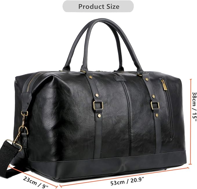 BAOSHA Faux Leather Travel Duffel Tote Bag Overnight Weekender Bag for Men and Women HB-14 (Black)