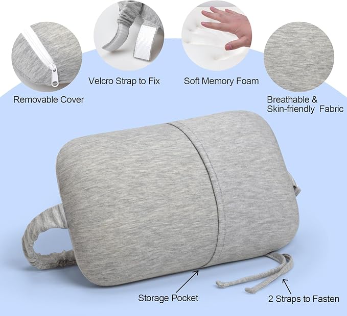 Portable Small Travel Pillow, Made with Soft Memory Foam Pillow and Breathable Cover, for Backpacking Hiking, Camping, Airplane and Car Trip (Gray)