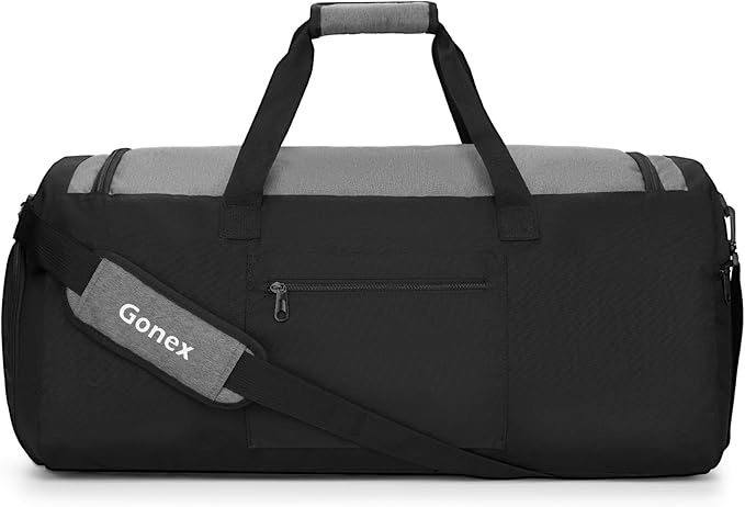 Gonex Gym Duffel Bag with Shoe Compartment Wet Pocket, Large Capacity Sports Duffle Bag for Men Women, Workout & Travel Bag with Multiple Pockets, Black/Gray, Medium (60L)