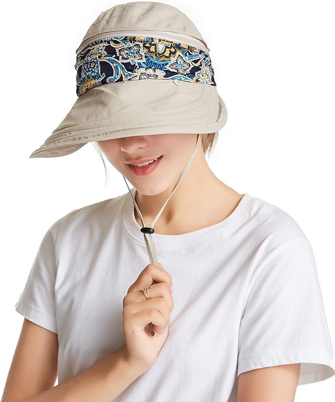 icolor Women Sun Hats UPF 50 Sun Protection Hat Summer Outdoor Neck Shield Flap Visor Hat Ponytail Hats Wide Brim Beach Hat