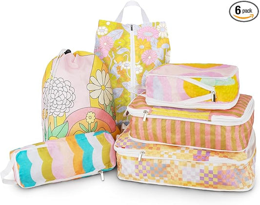 6 Pcs Compression Packing Cubes, Packing Cubes for Travel, Waterproof Luggage Organizer Bags Set, Cute Packaging Cubes for Women Kids Backpack Carry-Ons