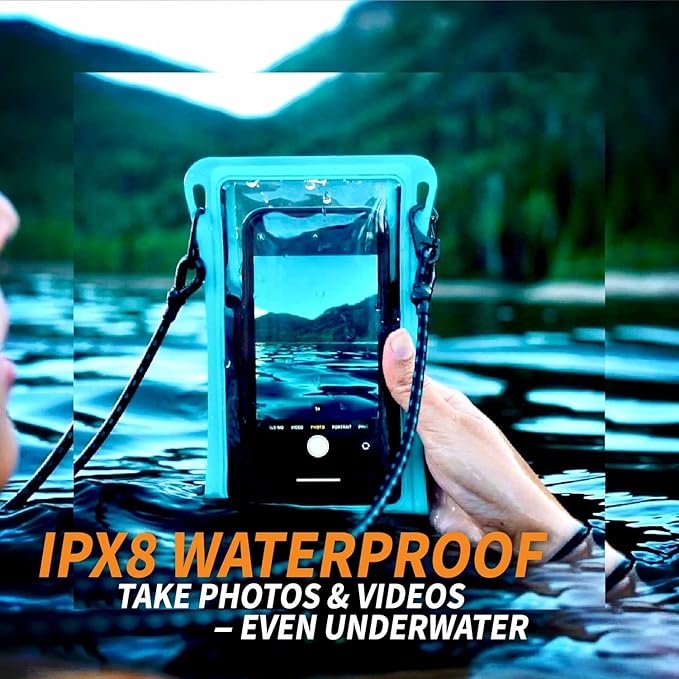 Waterproof Phone Pouch w/Long Lanyard | IPX8 Adventure Grade Cellphone Dry Bag Case, Fits iPhone 15 Pro Max,14 Pro Max, 13 Pro Max, XS, XR, Galaxy S21, for Snorkeling, Kayaking, Cruise Blue