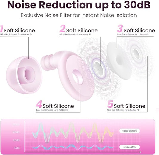 Ear Plugs for Sleeping Noise Reduction, 30dB Ear Plugs for Hearing Protection, 4 Pair Eartips Silicone Soft Reusable EarPlugs for Sleep, Concert, Focus with Case