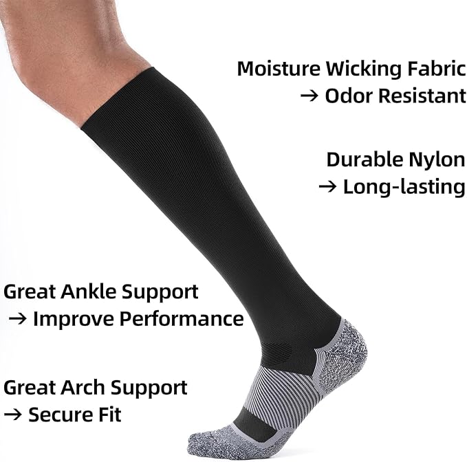Bbfrey Medical Compression Socks 20-30 mmHg for Men Women (3 Pairs) - Best Support for All Day Wear, Pain Relief, Circulation