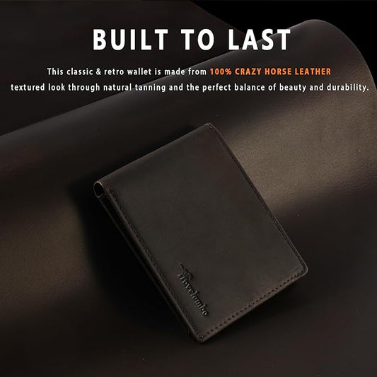 Travelambo Genuine Leather Wallet for Men with Gift Box - Handmade Bifold Stylish - Mens Wallets Rfid Blocking with 2 ID Windows