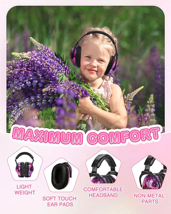 ZOHAN Kids Ear Protection 2 Pack, Hearing Protection Safety Ear Muffs for Children Have Sensory Issues, Adjustable Noise Reduction Earmuffs for Concerts, Fireworks, Air Shows (Nebula&Unicorn)