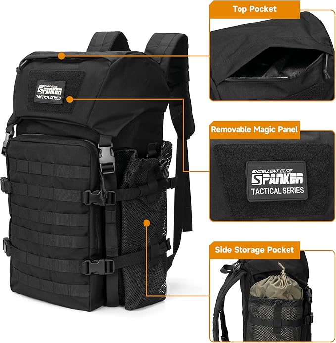 EXCELLENT ELITE SPANKER 40L Camping Hiking Backpack for Men and Women Tactical Military Backpack Large Rucksack Assault Pack Bag for Outdoor Camping, Hiking,Travel Backpacking(Black)