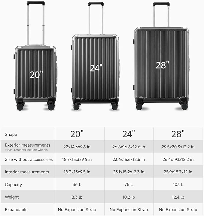 LUGGEX Checked Suitcase with Spinner Wheels, 28 Inch Aluminum Frame Zipperless Polycarbonate Hard Shell Suitcase, Charcoal Metallic