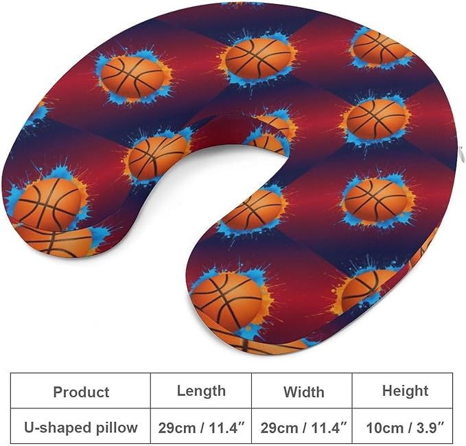 Travel Neck Pillow Memory Foam Chin Cushion Basketball, Washable Cover for Men Women Youth Airplane Car Pain Relief