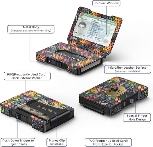 Slim Wallet for Men - Minimalist Mens Wallet with Money Clip, Aluminum Pop Up Card Case and Leather Slots Credit Card Holder RFID Blocking Wallet for Men with Gift Box