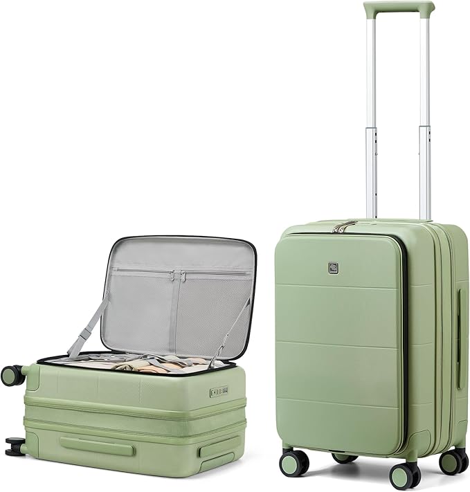 Hanke Hardside Expandable Carry On Luggage, 20 Inch Top Opening Trunk Luggages with Spinner Wheels, All-PC Hard Shell Carry-On Suitcase, Lightweight & TSA Airline Approved (Bamboo Green, 46L)