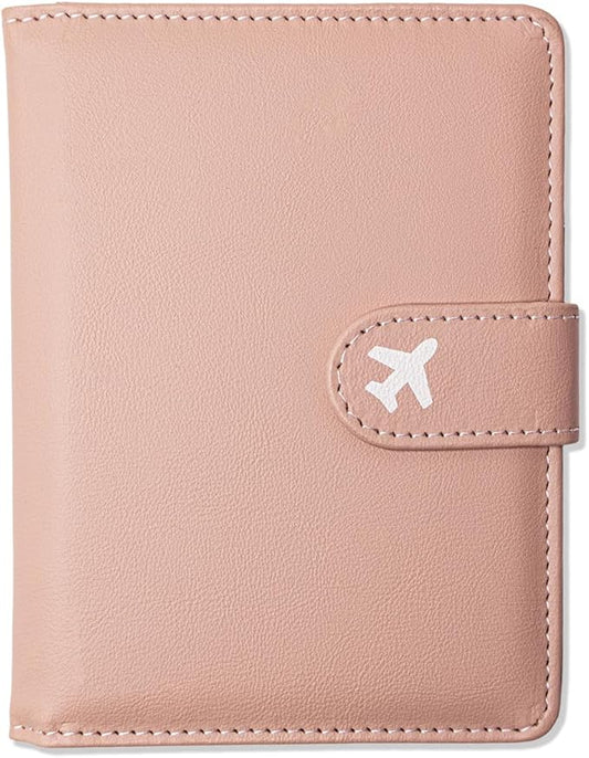 Passport Holder, Travel Wallet Cover with Pen Loop | Cute RFID Blocking Leather Case with Magnetic Closure for Travel Essentials-Pink