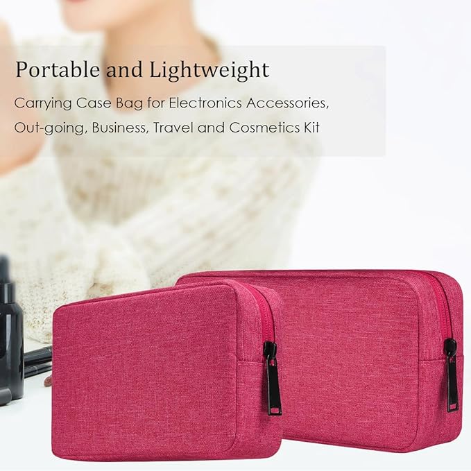 Universal Electronics/Accessories Soft Carrying Case Bag, Electronic Organizer Travel USB Cable Accessories Bag/Case for Out-Going, Business, Travel and Cosmetics Kit (Small+Big - Rose Red)