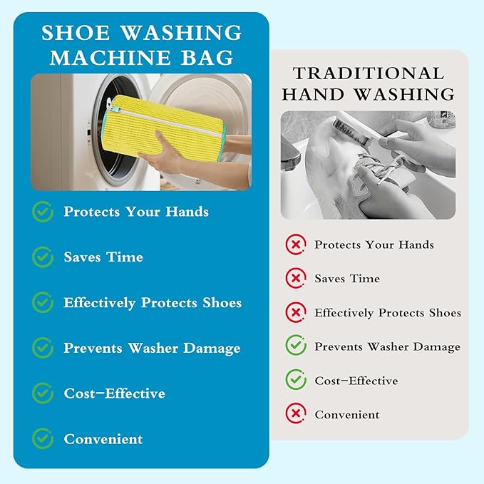 Shoe Washing Bag, Laundry Shoe Bag, Reusable Shoe Washing Bag, 360 ° Deep Cleaning,Suitable for All Shoe Types, With Self-Locking Zipper, 2-pack (Yellow)