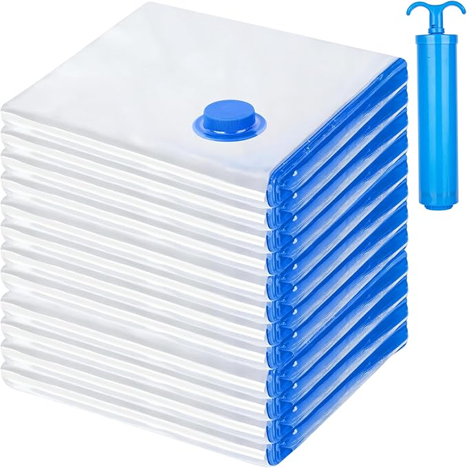 Vacuum Storage Bags with Hand Pump, 12 Jumbo Compression Space Saver Vacuum Seal Bags for Clothing, Travel Luggage, Comforters, Blankets, Pillows, Bedding(12J)