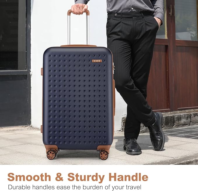 Kono 28 Inch Luggage Large checked Travel Suitcase, 95L ABS+PC TSA Lock Hard Shell Suitcase with Spinner Wheels, Navy/Brown