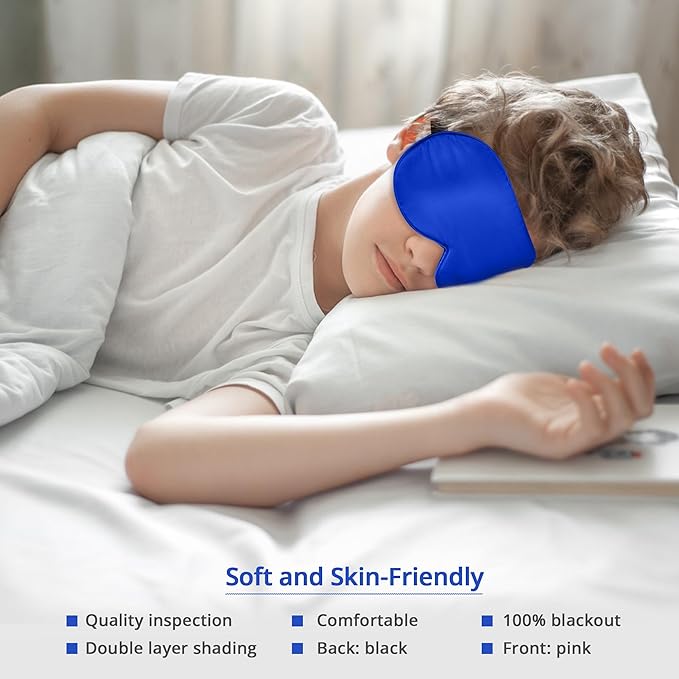 Kids Sleep Mask Eye Cover, 100% Real Natural Pure Silk Eye Mask with Adjustable Strap, Blindfold Kids Eye Mask for Sleeping, Eye Shade for Boys Girls and Adult, Pressure-Free Comfort (Royal Blue)