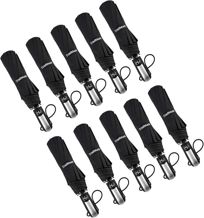 TradMall 10 Pack Bulk Umbrellas Travel Windproof Portable Compact Large Canopy Ergonomic Handle Auto Open & Close