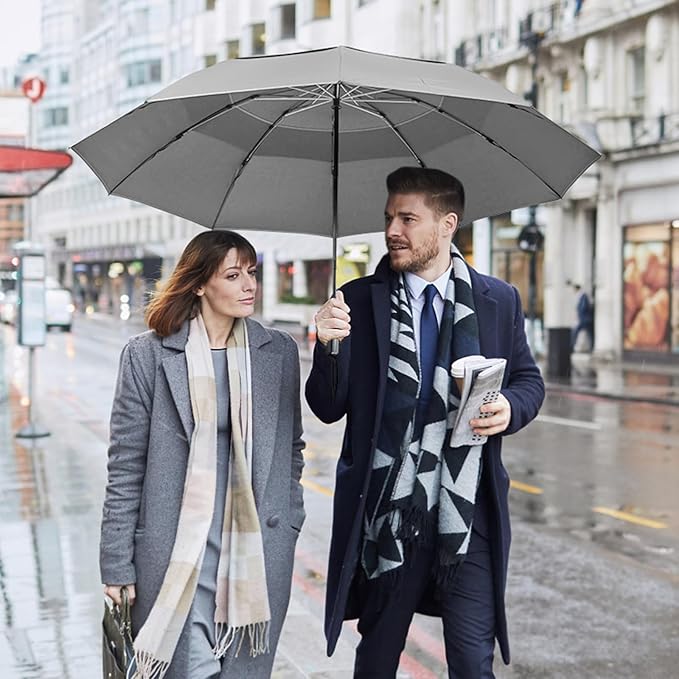 G4Free 54/62 Inch Windproof Inverted Umbrella with Reflective Stripe Large Compact Reverse Golf Umbrella for Rain 10 Ribs Double Canopy Travel Umbrella Automatic Open Close