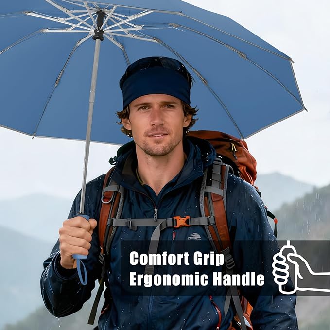 Large Windproof Travel Umbrella, Portable Reverse Folding Car Umbrella, Compact Inverted Design with Waterproof Canopy, Automatic, 10 Durable Ribs, 45.6/13 Inch, Fits Backpack