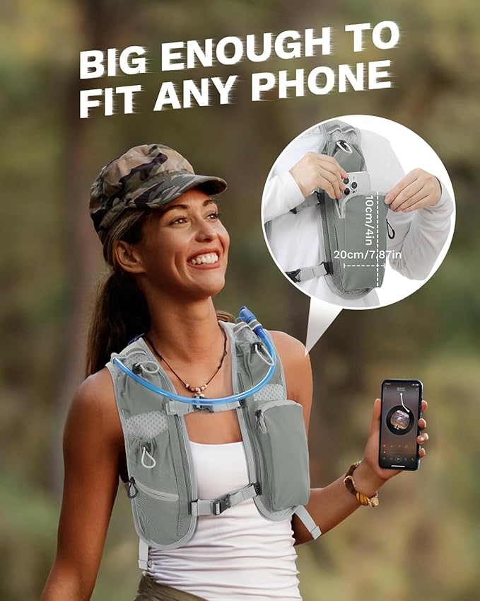 Running Vest for Women and Men, Hydration Running Backpack, Runners Vest, Hydration Vest, with Front Phone Holder, Adjustable Chest and Waist Strap