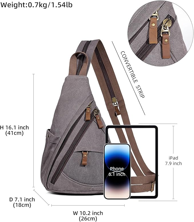 KL928 Canvas Sling Bag - Small Crossbody Backpack Shoulder Casual Daypack Rucksack for Men Women(Large Version)