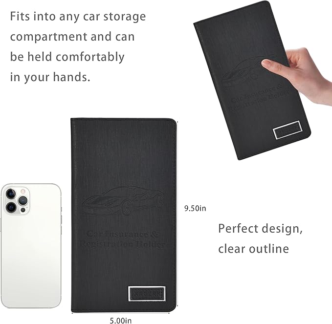 Car Registration and Insurance Holder Glove Box Folder-Premium Car Folder, Car Document Holder for Cards, Driver License & other Essential Documents (Reticulated black)
