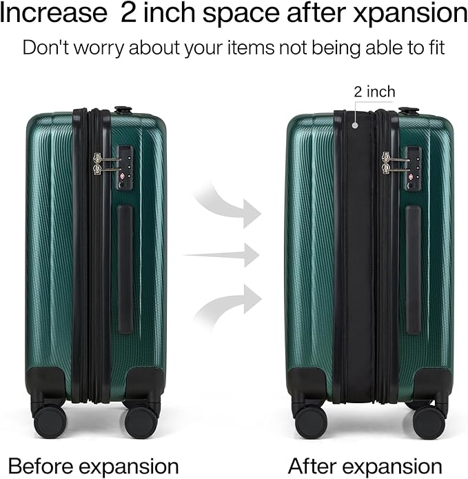 Hanke 24 Inch Expandable Checked Luggage Lightweight PC Hard Shell Luggage Suitcases with Wheels Travel Luggage Rolling Large Suitcase Travel Luggage Bag for Go to University.(Blackish Green)