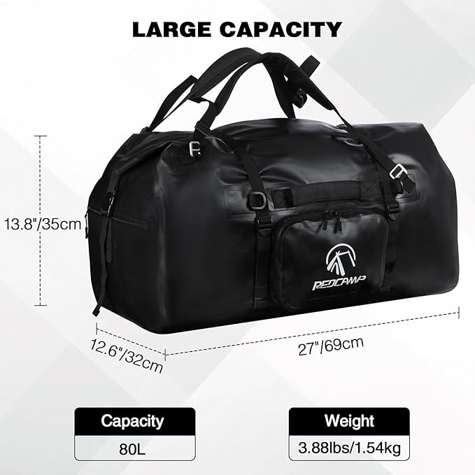 REDCAMP 80L Large Waterproof Duffel Bag, Rolltop Dry Backpack Duffle Bags with Quick-fixed Straps for Camping Motorcycle Boating Rafting Kayaking Paddle boarding, Black