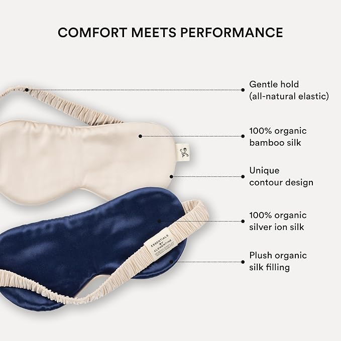 Clementine Sleepwear Essentials Organic Champagne Sunset Sleep Mask | Oversized Contoured Eye Mask with Bamboo and Silver Ion Silk for Sensitive Skin and Restful Sleep