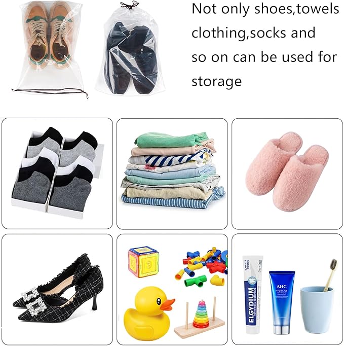 50 Pcs transparent Shoe Bags for Travel,11.8“ x 15.7”,Drawstring Travel Shoe Bags for Packing,Waterproof Dustproof Portable Travel Shoe Storage Bag for Men and Womens Per Piece
