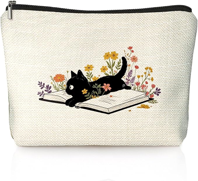 Cute Black Cat Flowers Make Up Bags for Women, Toiletry Bags, Make Up Travel Bag Organizer, Cute Black Cat Gifts for Women & Teen Girls, Cats Gifts Lovers