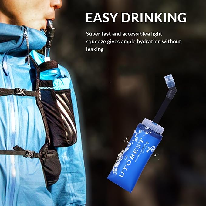 Soft Flask Collapsible Running Water Bottle, Flexible TPU Folding Flask for Hydration Pack, Soft Flask Bottles for Hiking Cycling