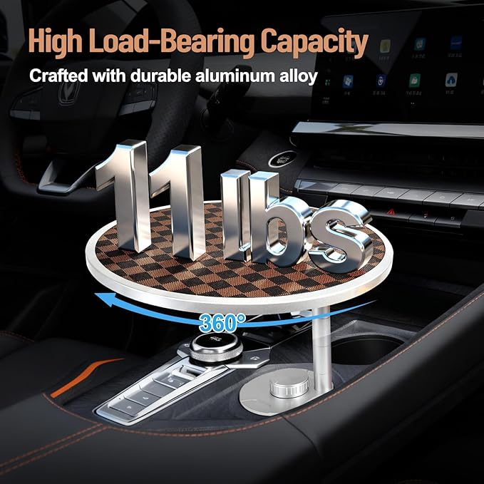 Car Tray Table & Car Desk for Laptop with 2 Risers and Anti-slip Pad, 360° Rotating Cup Holder for Working and Eating Compatible with Tesla Model 3/Y/S/Ensure The Cup Holder is Round/Brown