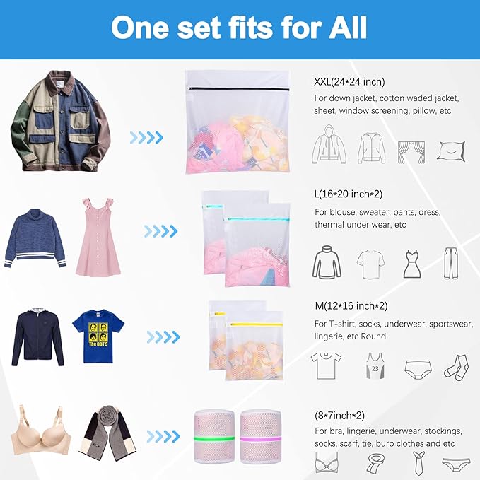 GOGOODA Mesh Laundry Bags, Delicates Washing Bags for Sweater Blouse Hosiery Bras Premium Wash Bags for Travel Storage Organization (7 Set)