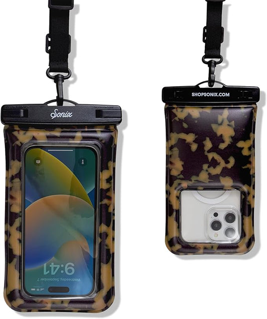 Sonix Waterproof Phone Pouch - Floating Phone Case Dry Bag w/Crossbody Lanyard - Beach Cruise Travel Essentials - Compatible w/All Devices, Touchscreen Friendly | Brown Tort