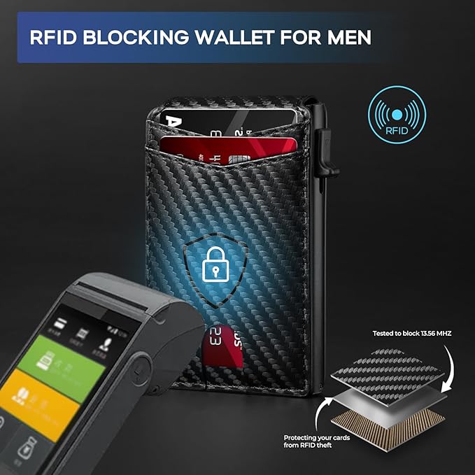 Zitahli Wallet for Men, Pop Up Metal Wallet with Money Clip & ID Window, RFID Blocking Credit Card Holder, Bifold Card Wallet Holds 8+ Cards Plus Cash Idea Gifts for Men
