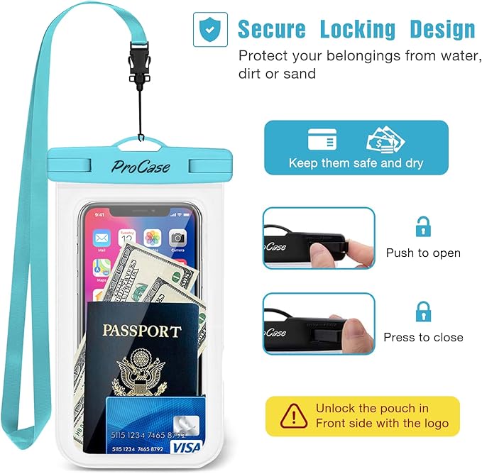 ProCase 2 Pack Waterproof Phone Pouch Case, 7" Universal Underwater Cellphone Dry Bag for iPhone 17 Air 16 15 14 13 Pro Plus Max 12 11, Galaxy S24 S23 S22 Ultra Pixel -Blue/Pink