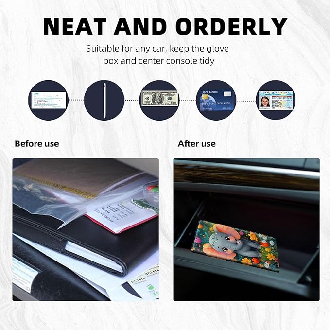 Car Registration and Insurance Holder PU Leather Vehicle Insurance and Registration Holders Wallet Case with Elastic Band Closure for ID Card, Driving Licence, Cute Cartoon Elephant Flower