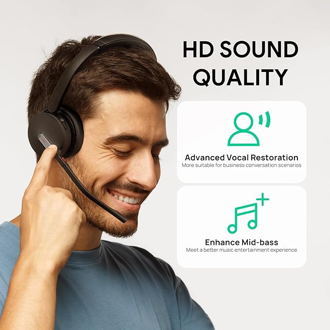 Yealink BH70 Dual Wireless Headset with Mic for Work, Bluetooth Headphone with Teams Certification, up to 35h Talk Time, 147g All-Day Wearing Comfort, Perfect for Open Office Home Hybrid Work