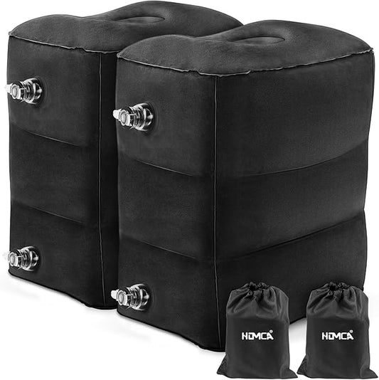 HOMCA Inflatable Travel Foot Rest Pillow (2-Pack) Adjustable Height Leg Pillow Fast Inflating Airplane Bed for Toddlers Footrest Pillow for Office, Airplane, Train, Cars, Home (Grey)