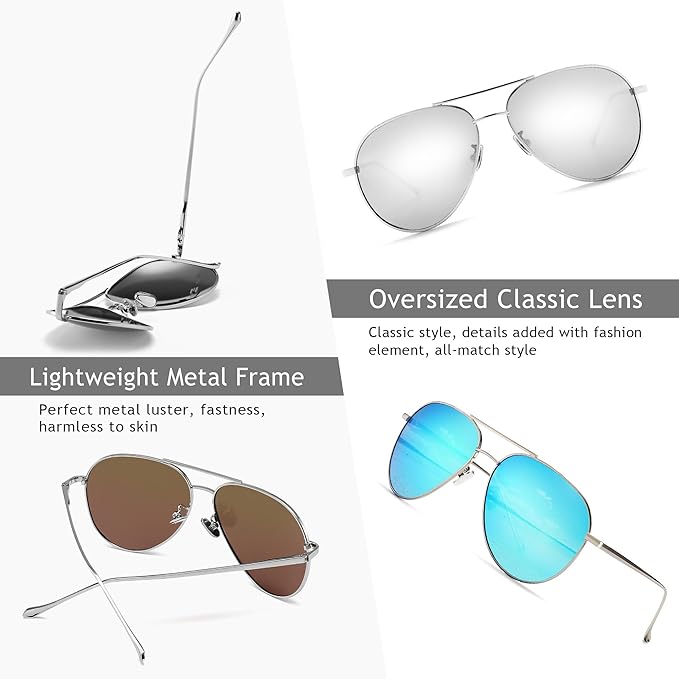 SUNGAIT Women's Lightweight Oversized Aviator Sunglasses - Classic Style Polarized Lens