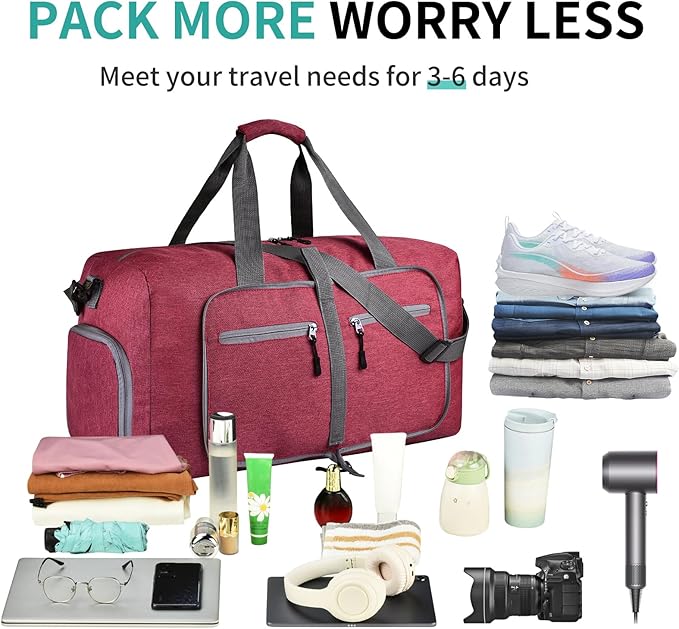 Dimayar 115L Travel Duffle Bag for Men Women - Foldable Duffel Bag with Shoes Compartment - Overnight Bags Waterproof & Tear Resistant(Red)