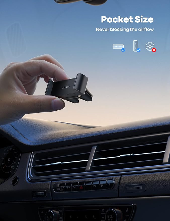 Lamicall Car Vent Phone Mount - Air Vent Clip Holder, Universal Stand Hands Free Cradle Compatible with Cell Phone 16 15 14 13 12 Mini 11 Pro Xs Max Xr X 8 7 6 6s Plus SE Smartphones Black